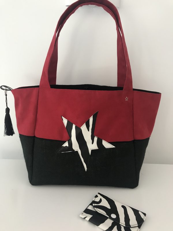 SAC CABAS MELANIE SUEDINE ROUGE / NOIR – Image 2