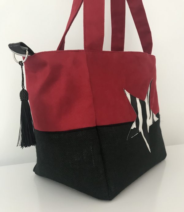 SAC CABAS MELANIE SUEDINE ROUGE / NOIR – Image 3