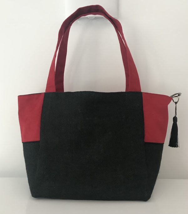 SAC CABAS MELANIE SUEDINE ROUGE / NOIR – Image 4