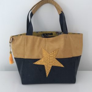 SAC CABAS MELANIE MOUTARDE / SIMILI KOMODO MARINE