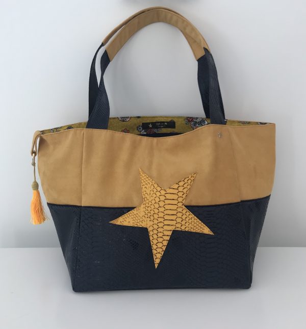 SAC CABAS MELANIE MOUTARDE / SIMILI KOMODO MARINE
