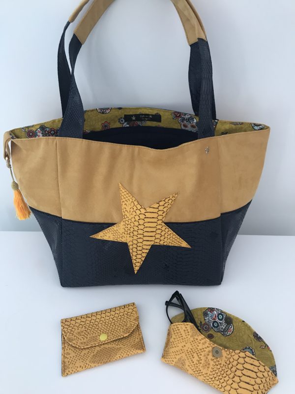 SAC CABAS MELANIE MOUTARDE / SIMILI KOMODO MARINE – Image 2
