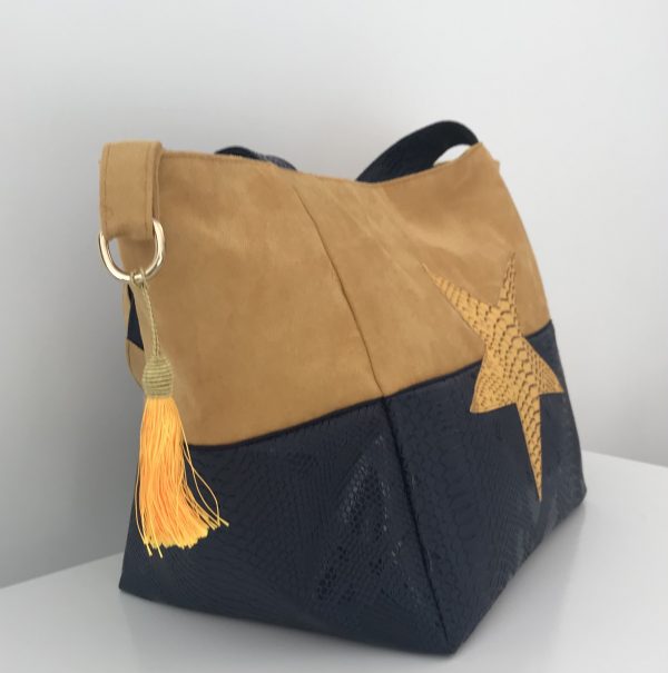 SAC CABAS MELANIE MOUTARDE / SIMILI KOMODO MARINE – Image 4