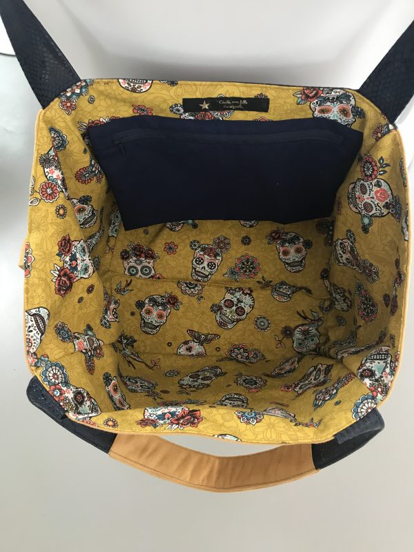 SAC CABAS MELANIE MOUTARDE / SIMILI KOMODO MARINE – Image 5