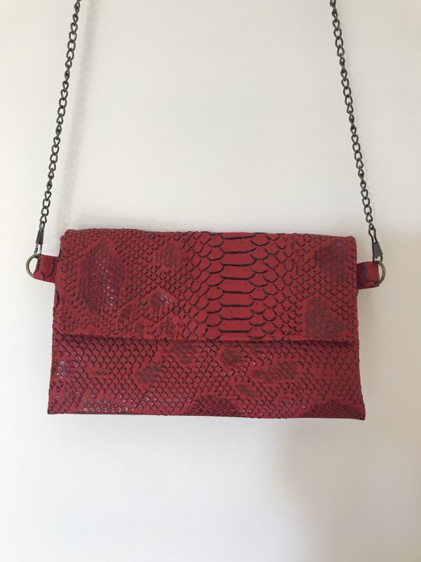 POCHETTE BANDOULIERE A CHAINETTE LOUISE KOMODO ROUGE