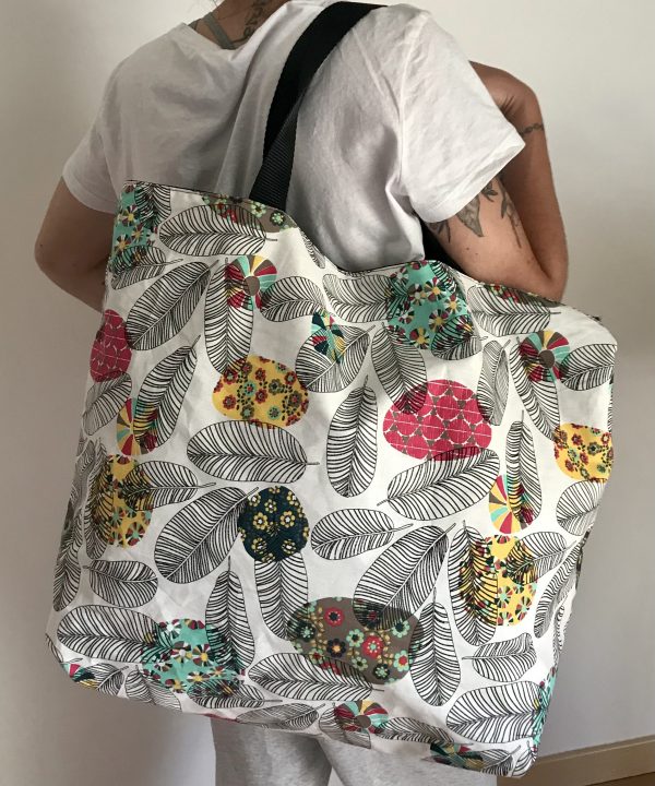 SAC CABAS XXL OCEANE COTON NOIR PAPILLON PAILLETÉ / COTON FEUILLES – Image 2