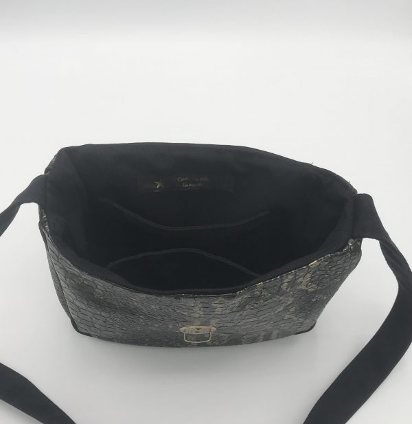 AGATHE : ASPECT SERPENT NOIR ET OR RABAT SUEDINE NOIR – Image 3