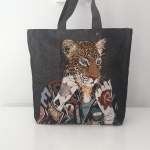 TOTE BAG LEOPARD GRIS