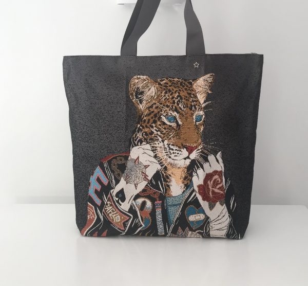 TOTE BAG LEOPARD GRIS