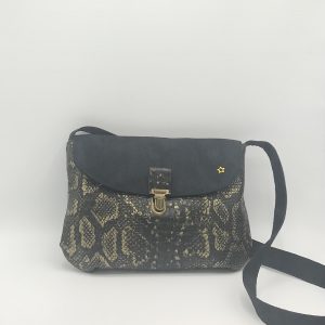BESACE ANAIS SIMILI CUIR ASPECT SERPENT NOIR ET OR