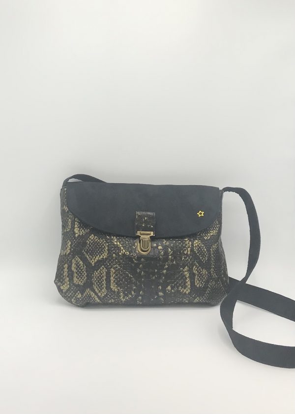 BESACE ANAIS SIMILI CUIR ASPECT SERPENT NOIR ET OR