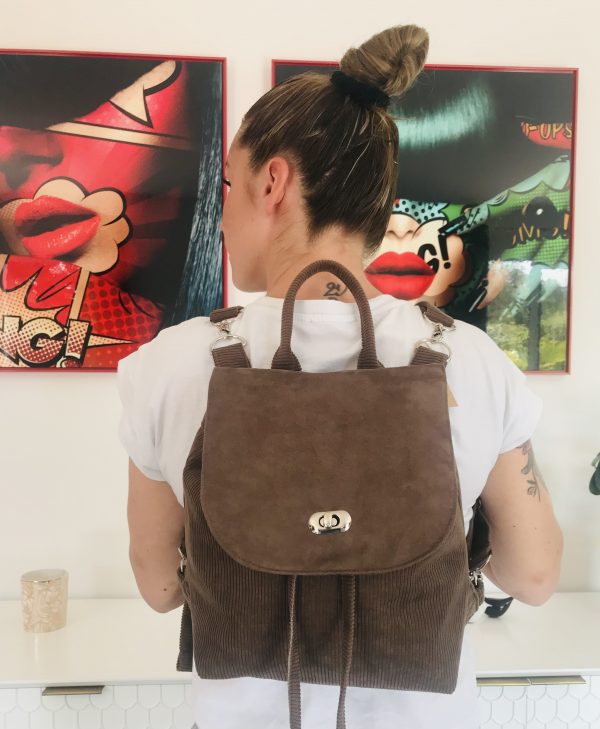 SAC A DOS EN VELOURS RABAT SUEDINE TAUPE