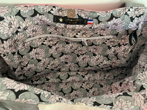 SAC CABAS MELANIE SUEDINE CREME ET GRIS / SIMILI ROSE – Image 4
